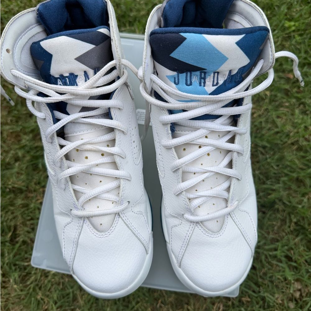 Size 6.5 Air Jordan retro 7s White and French Blue High-Top Sneakers